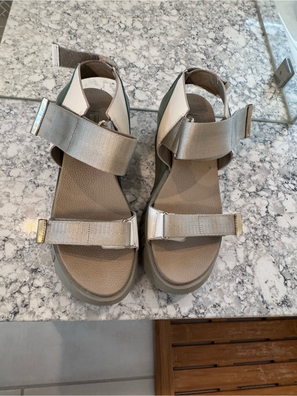 United Nude Beige and Metallic Silver Strappy Sandals